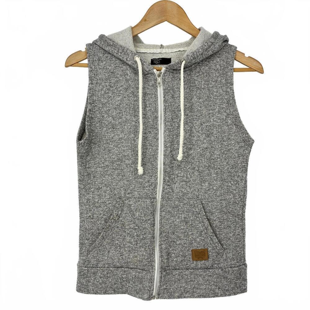 Red Label Gray Sleeveless Hooded Zip-Up Sweatshirt Vest with pockets XS